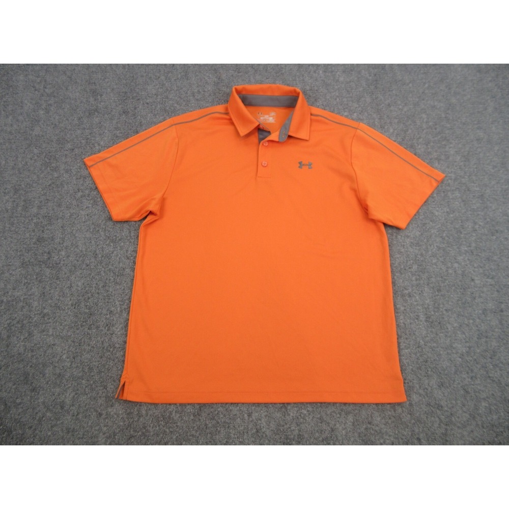 Under Armour Polo Shirt Mens Lโ Orange 100% Polyester Mesh HeatGear Golf